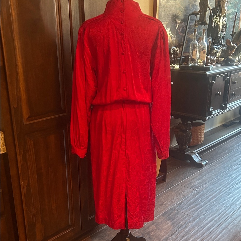 Vintage Silk Studio Sz 12 Elegant Red Long-Sleeve Dress GVC - Picture 6 of 6